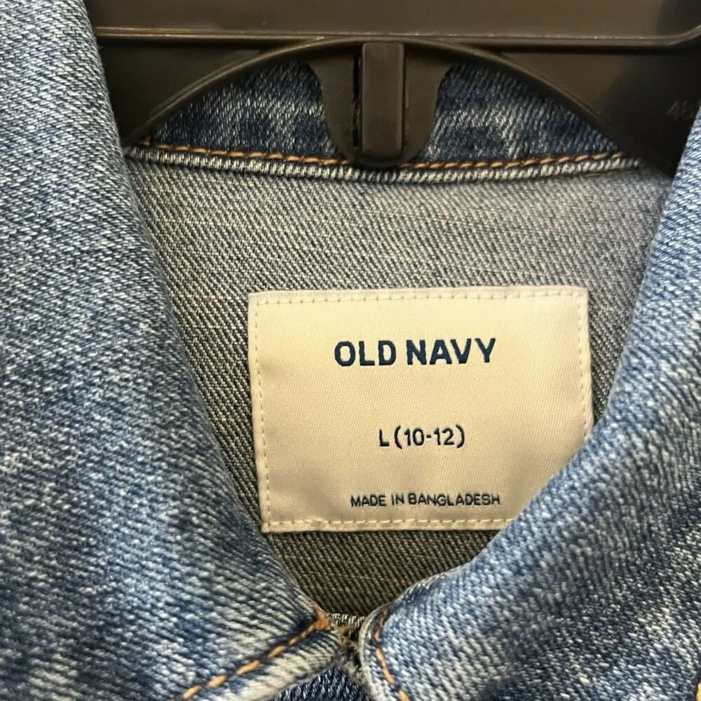 Old Navy Denim Jean Jacket Stretch Blue Girls Size Large 10-12 years